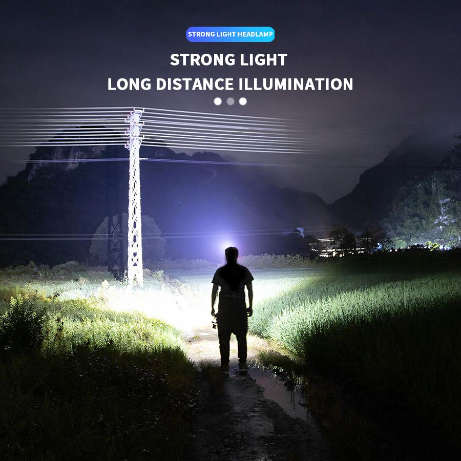 5 LED Headlight with Built In Rechargeable Battery Torch with Yellow or Blue Light Night Strong Light Camping Fishing Headlamp