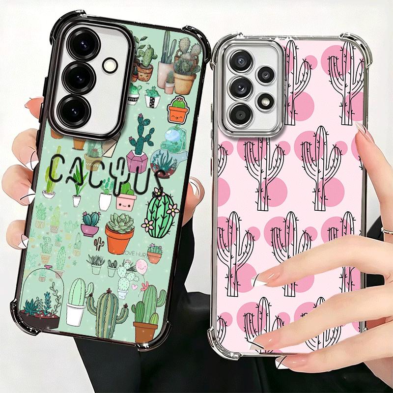 Cactus Pattern Plating Phone Case For Samsung A17 A07 A37 A57 A16 A56 A15 A55 A14 A54 A13 A53 A26 A36 A25 A35 A24 A34 A23 A33