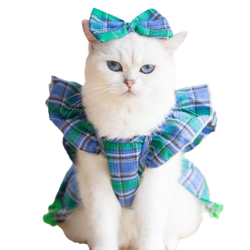 Robe d'automne/hiver pour animaux de compagnie Robe de Noël pour chien Nœud papillon à carreaux Vêtements pour chat pour petits chiens Vêtements pour chiot