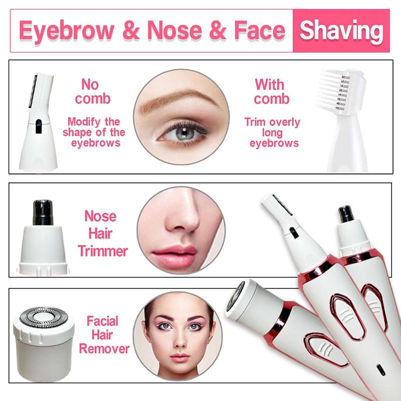 4 In 1 Electric Razor for Women Shaver Lady Shaver Body Hair Trimmer for Armpit Bikini Arm Leg Face Mustache Portable Painless