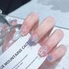 24PCS- Fake Nails Short Detachable Finished Fingernails Sparkling Butterflies Wearable False Nails press on Square Head Full Cov