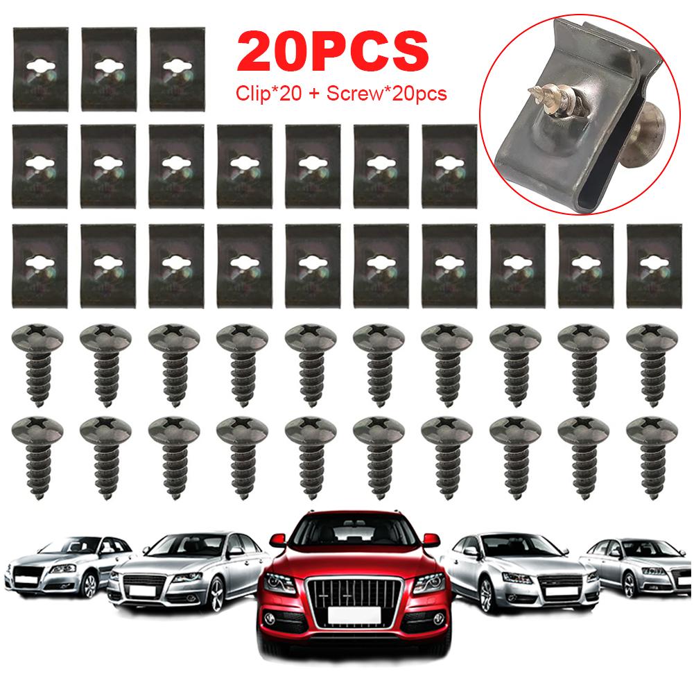 20Pcs Iron Clip Nut with Screw Auto Interior Trim Panel Fastener Fitting Car Body Metal Clip Rivet for Fender Liner Splash Guard