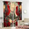 Set Of 2 Curtains Cardinal Bird Christmas Winter Red Chic Window Treatment Durable Polyester Outdoor Made