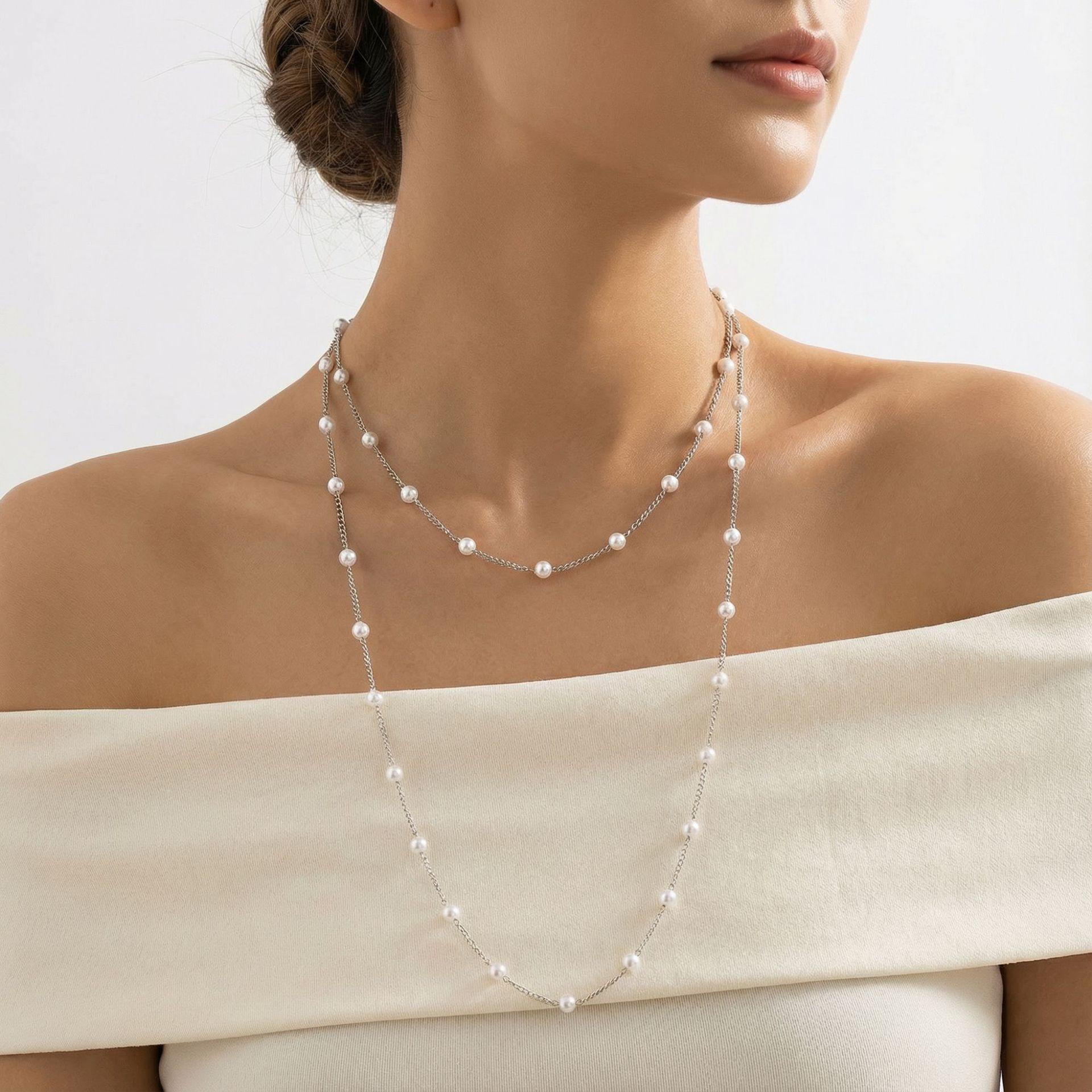 Элегантное двухслойное колье из искусственного жемчуга для женщин - Простая, изысканная цепочка-свитер