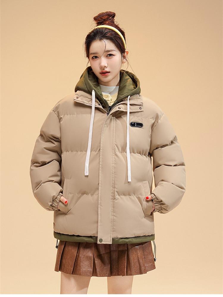 Drawstring Fake Two-piece Women's Autumn and Winter Jacket Short Hooded Jacket Loose Casual Student Warm Jacket 6 Colors