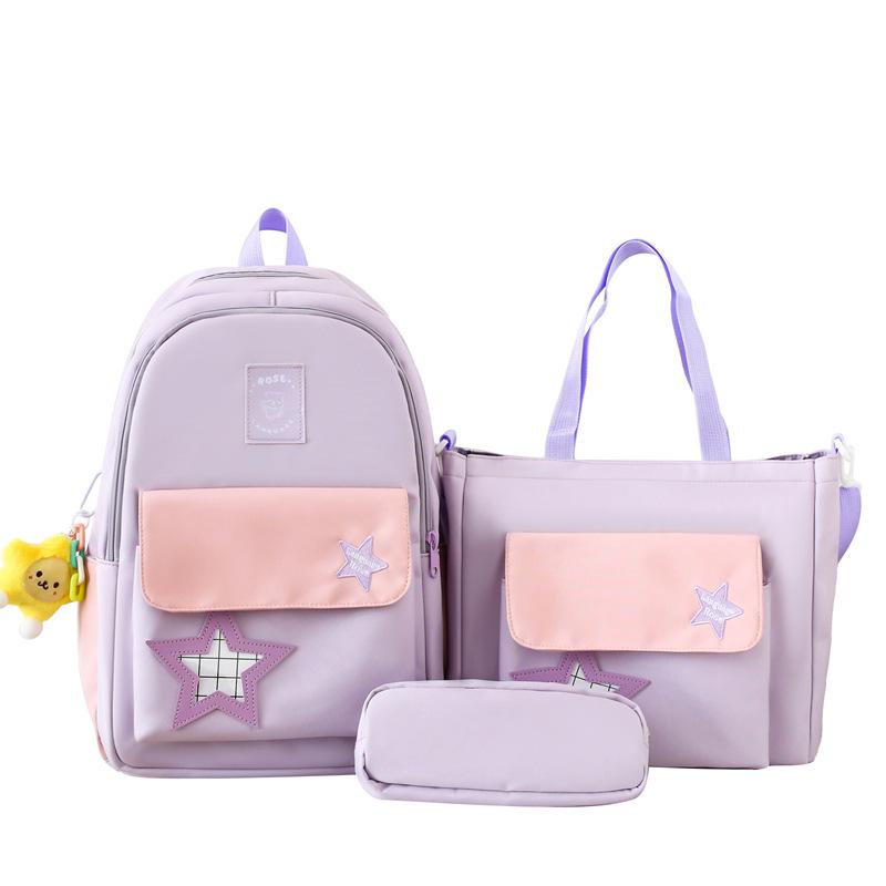 Three-Piece Backpack Set Color Contrast Schoolbag Girls Large Capacity Backpack for Primary and Secondary School Students