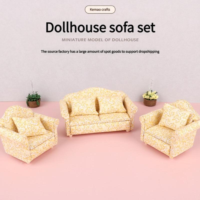 1 12 Toyhouse Furniture Modern Couch Set With Coordinating Throw Pillows Secure Assembly