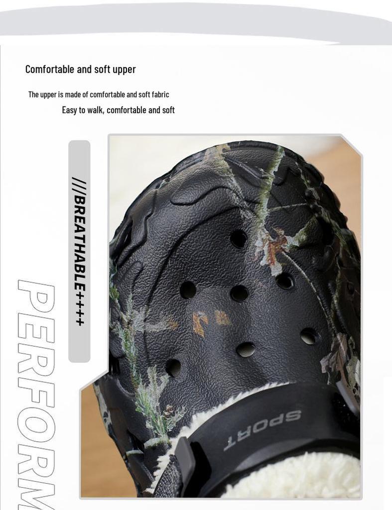 Men's Fleece-Lined Cotton Beach Slippers, Winter Plus Size, Two-Wear Design for Warmth and Comfort