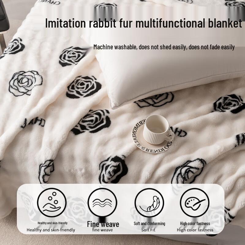 LISM Faux Rabbit Fur Plush Blanket