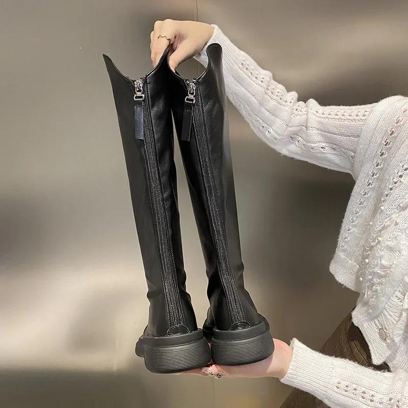 

Women Long Boots Zipper Thick High Heels Women Simple Thick High Heels Autumn Winter New Fashion Platform Knee High Knight Boots 35 чёрный