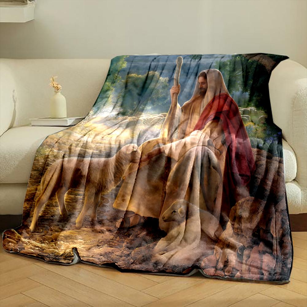 Shepherd with Lambs Pastoral Scene BlanketFlannel blanket for bedroom, living room, sofa, and nap