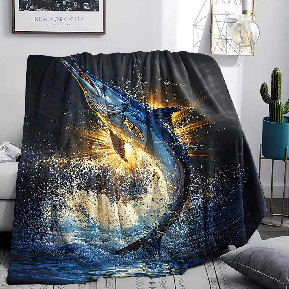 Tuna Print Flannel Blanket, High quality Comfortable for All Seasons, Home Decor, Warmth and Comfort, Perfect for Christmas Gifts