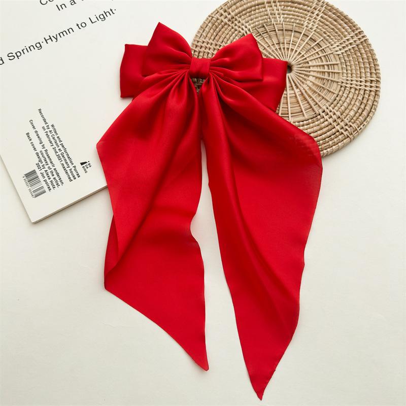 Hairpin Style Bow Double-layered Ribbon Long Tail Tassel Fashionable Lady's Spring Clip Hair Accessory