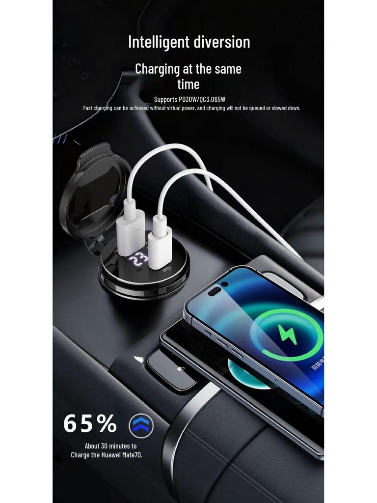 Cross-border Car Charger with PD+QC3.0, Voltage Display & Modified USB Charging