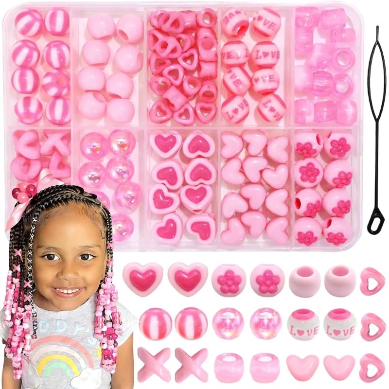 Creative Kids Hair Accessories Set Including 100 Assorted Acrylic Beads And Insertion Tool For Fun Styling