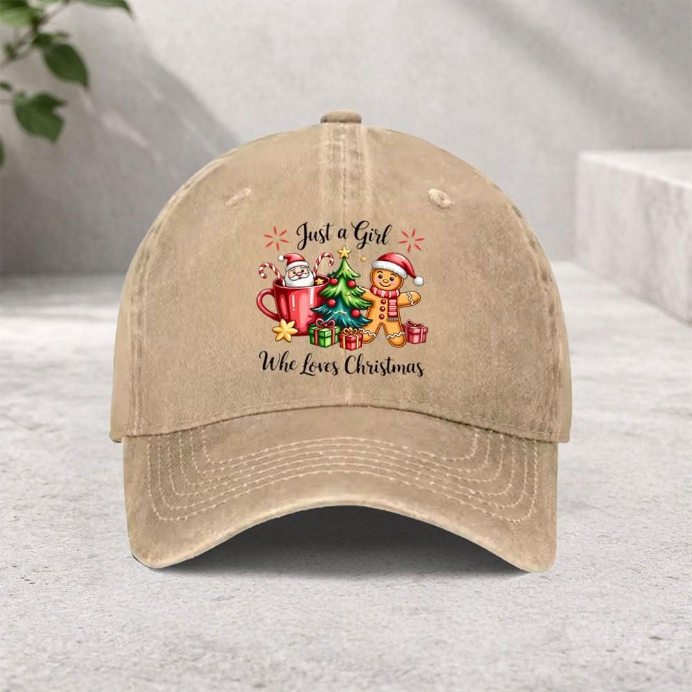 Christmas Gingerbread Girl Baseball Cap Washed Cotton Adjustable Hat for Casual Outdoor Sports