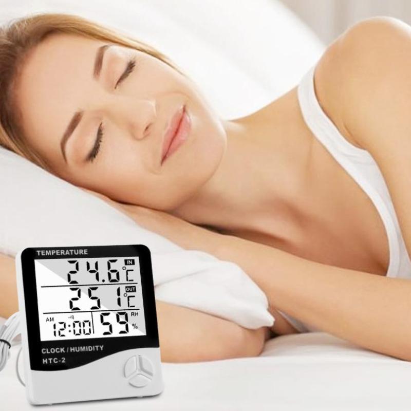 HTC-1 Digital LCD Thermometer Humidity Gauge Meter with Alarm Clock Accurate Temperature Monitor for Household Bedroom