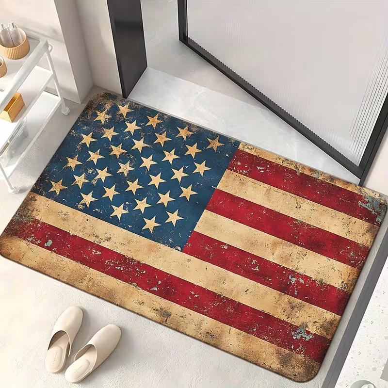 American Holidays Theme Door Mat Patriotic Stars Stripes Welcome Entrance Rug Soft Non-Slip Welcome Mat for Indoor Outdoor Decor