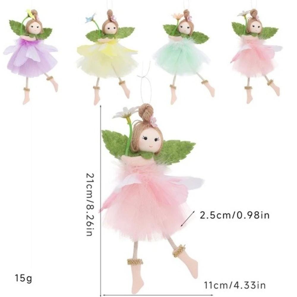 Cute Kid Gifts Long Legs Flower Fairy Mesh with Flower Skirt Easter Fairy Pendant Handmade Wing Girl Pendant Home Party