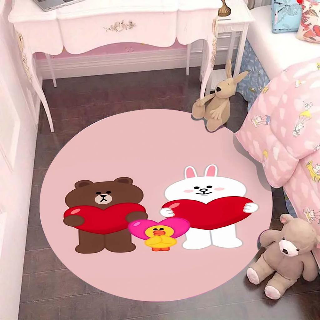 Popular Line Friends Pattern Circular Rug Kids Bedroom Flannel Carpet Playroom Anti-Skid Floor Mat Decor