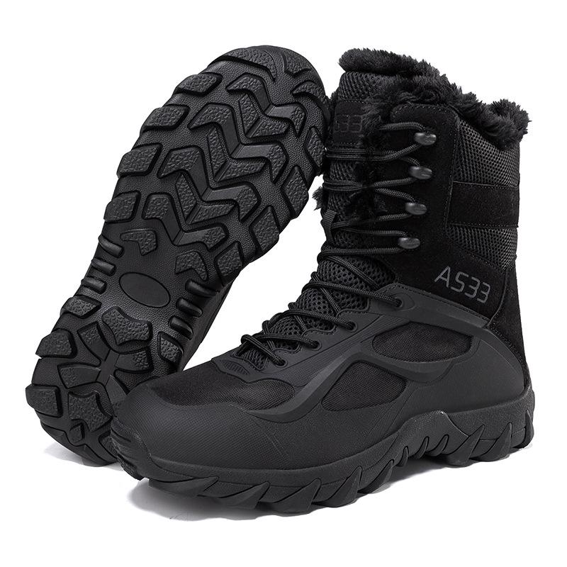 Men's Plus Size Fleece-Lined Winter Snow Boots - High-Top Warm Hiking Shoes with Thick Soles