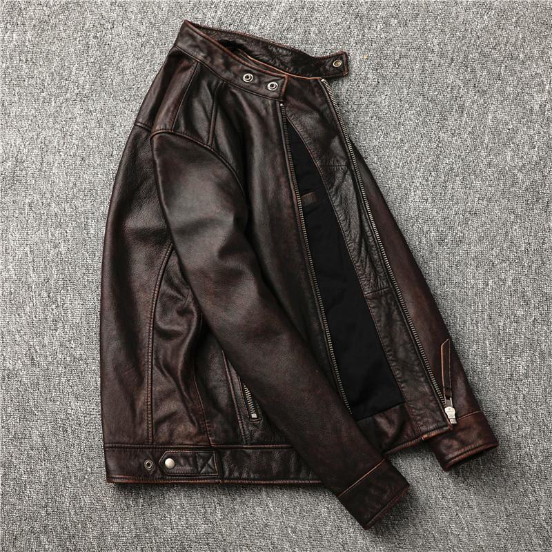 PU Leather Leather Jacket Men's Leather Retro Old Stand-up Collar Locomotive Leather Jacket Fashion Coat
