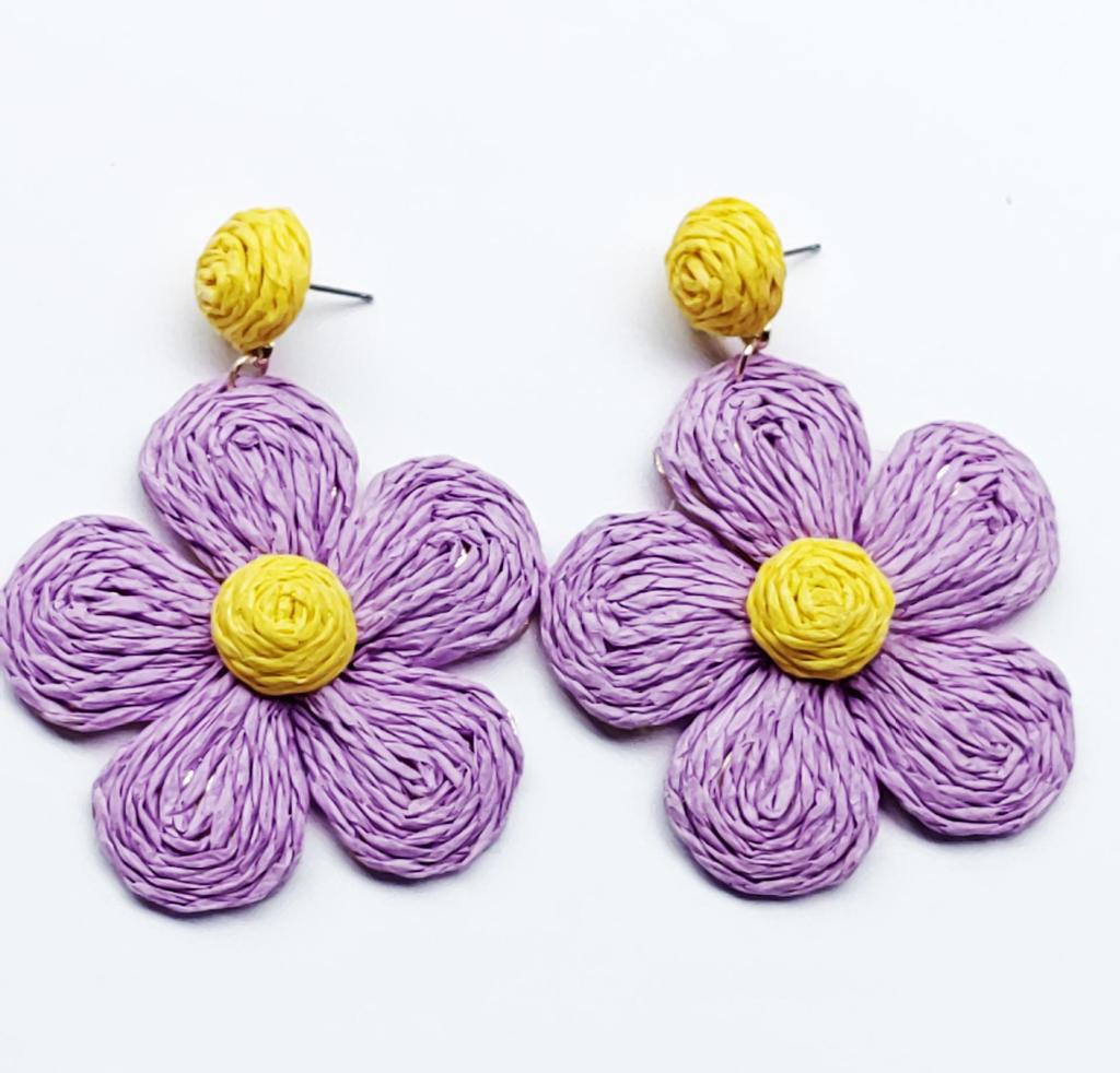 Hand-Woven Raffia Flower Earrings: Colorful, Sweet, Exaggerated Drops