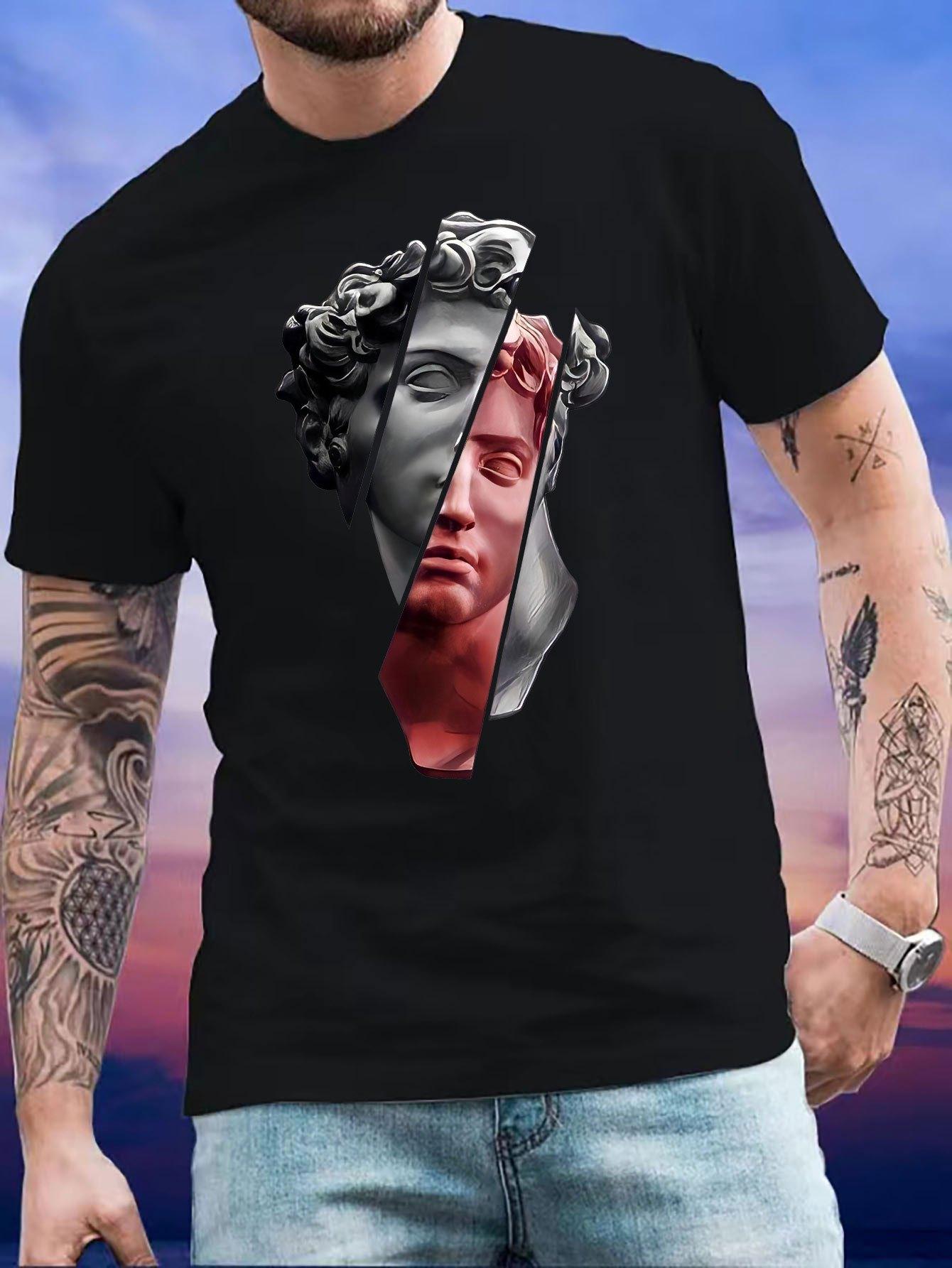 

Artistic Portrait Graphic Printed Short-sleeved Luxury Cotton T-shirt Summer Unisex Men Women Casual Loose Fashion Trendy - M... 5XL різнокольоровий