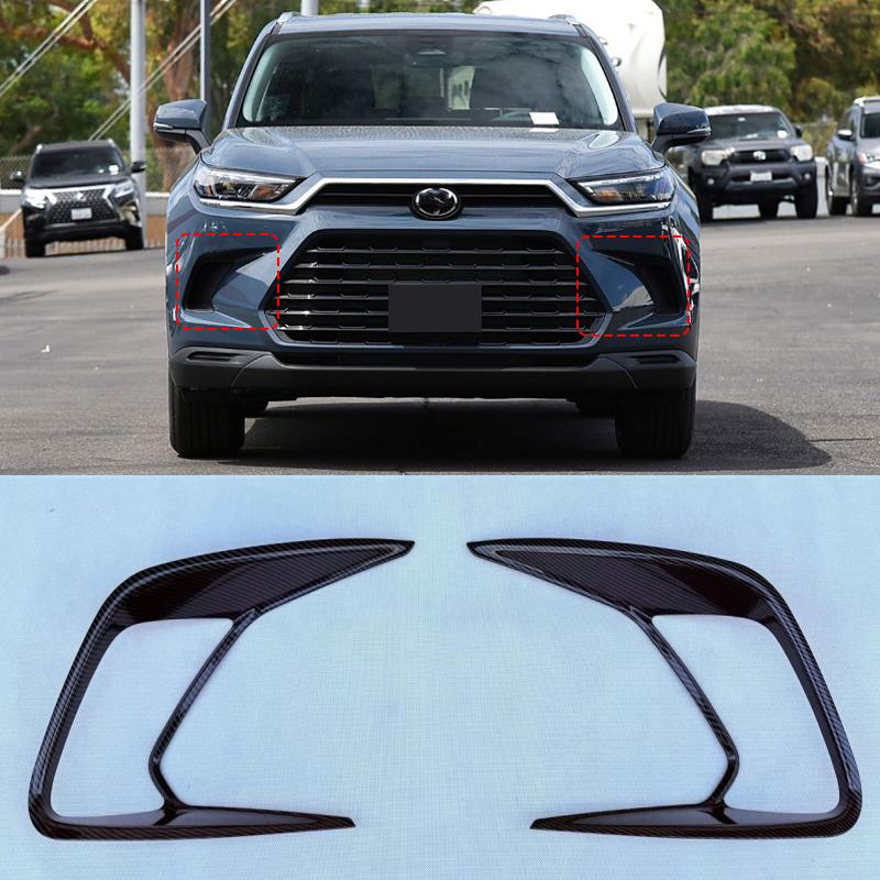 For Toyota Grand Highlander 2024 2025 ABS Carbonfiber Front Rear Fog Light Cover Exterior Bumper Lamp Trim Molding Garnish Frame