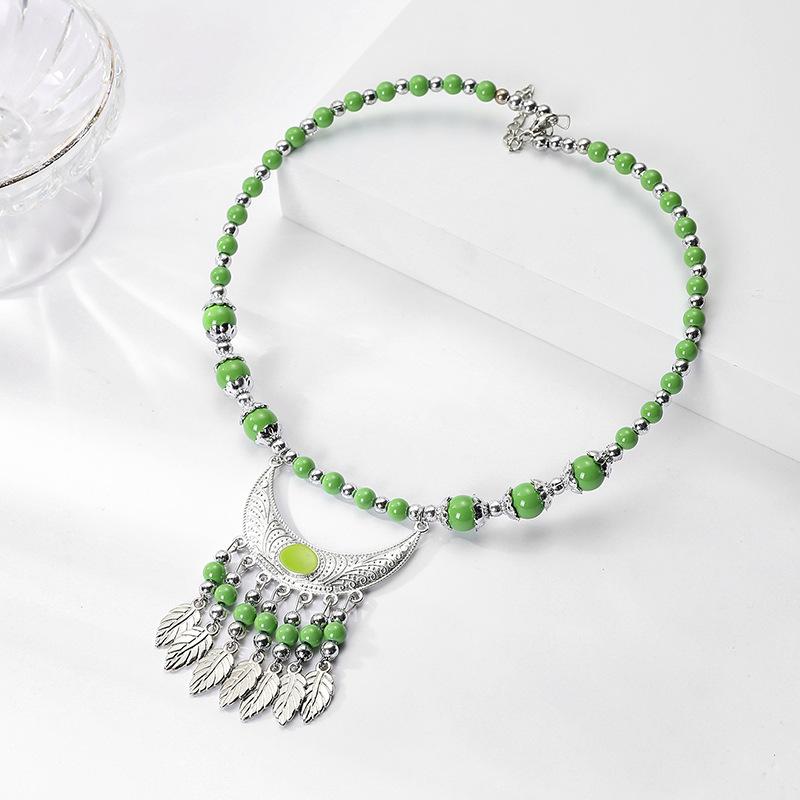 Ethnic Style Collar Necklace Ethnic Style Headdress Hair Accessories Crescent Leaf Tassel Seedling Silver Necklace Bridal Accessories