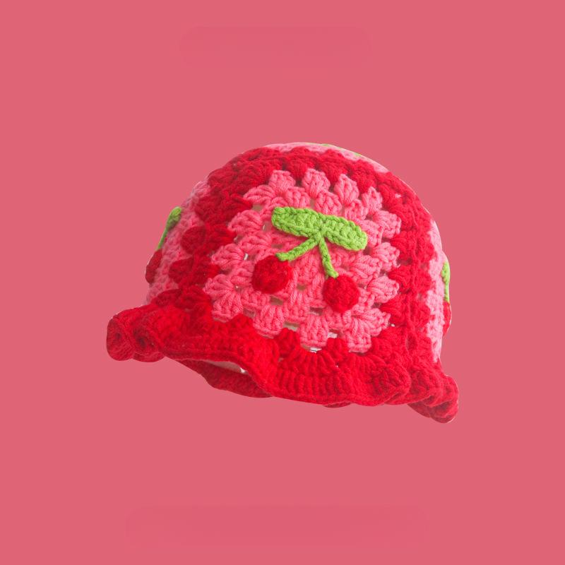 Korean Retro Stripe Handmade Crochet Bucket Hats Autumn and Winter Y2k Fisherman's Cap Women Tassel Colored Wool Hats