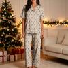 Women's Christmas Print Pajama Set with Short Sleeve Shirt and Pants - Sleepwear Outfit