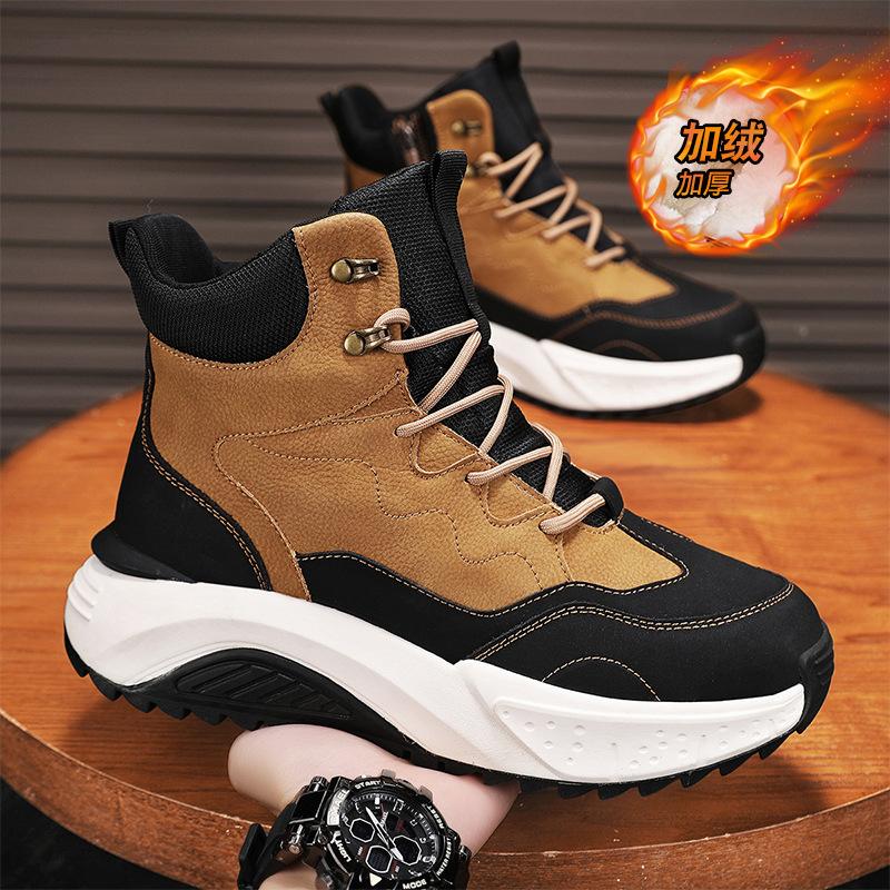

High-top winter velvet warm and cold-proof large cotton shoes with integrated leather and fur thickened waterproof and non-slip snow boots 44 standard sports code хакі