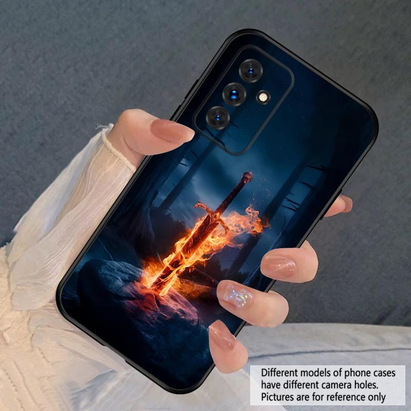 

A sword with fire For Samsung S20FE S 21 22 23 FE 24 Plus 25 Ultra Galaxy M23 32 34 35 52 53 54 55 5G silicone soft phone case Galaxy M52 5G