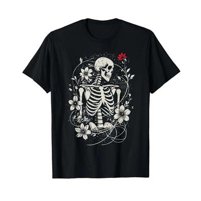 Floral Skeleton Goth Flowers Dark Alt Grunge Aesthetic T Shirt Vintage Homme Graphic Streetwear Top For Everyday Wear