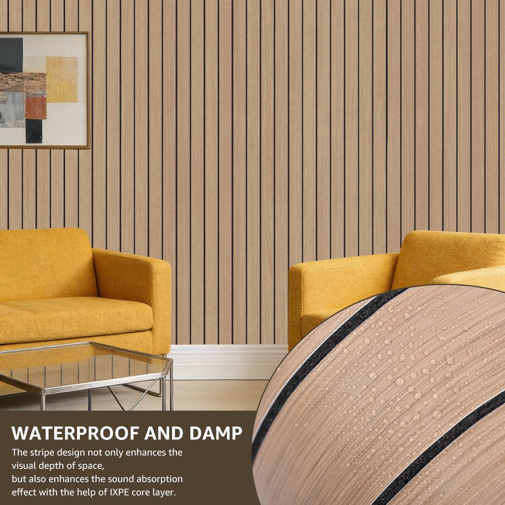 Wood Slat Wallpaper PVC Self Adhesive Wood Wallpaper 118x15.7in Artificial Wood Slat Panel Self Adhesive Soundproof 3D Wallpaper