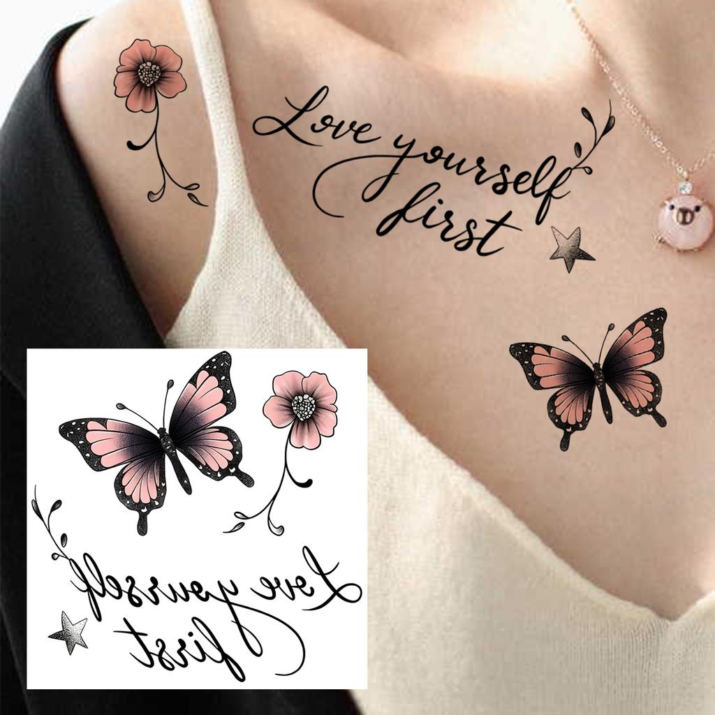 1 Sheet Butterfly Temporary Tattoos For Women Hands Clavicle Neck, Fake Tattoo Stickers Waterproof Long Lasting Realistic Tatoos