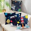 Cartoon Astronaut & Rakete Raumschiff Kissenbezug Deko Weltraum-Thema Kissenhülle für Sofa Schlafzimmer, Galaxie-Druck Kissenbezug