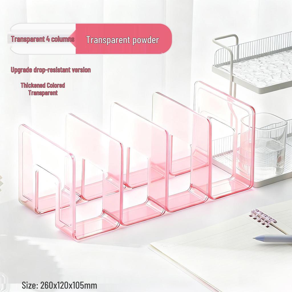 Clear Book Stand & Divider: 4-Grid Desktop File Rack with Clip
