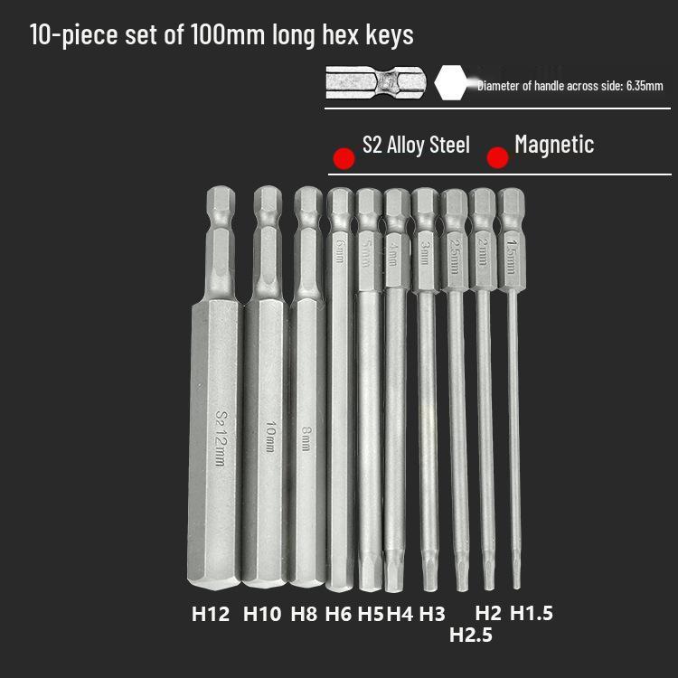 S2 Air Impact Hex Socket Bit Set, Pneumatic & Electric Screwdriver, 1/4 Strong Magnetic