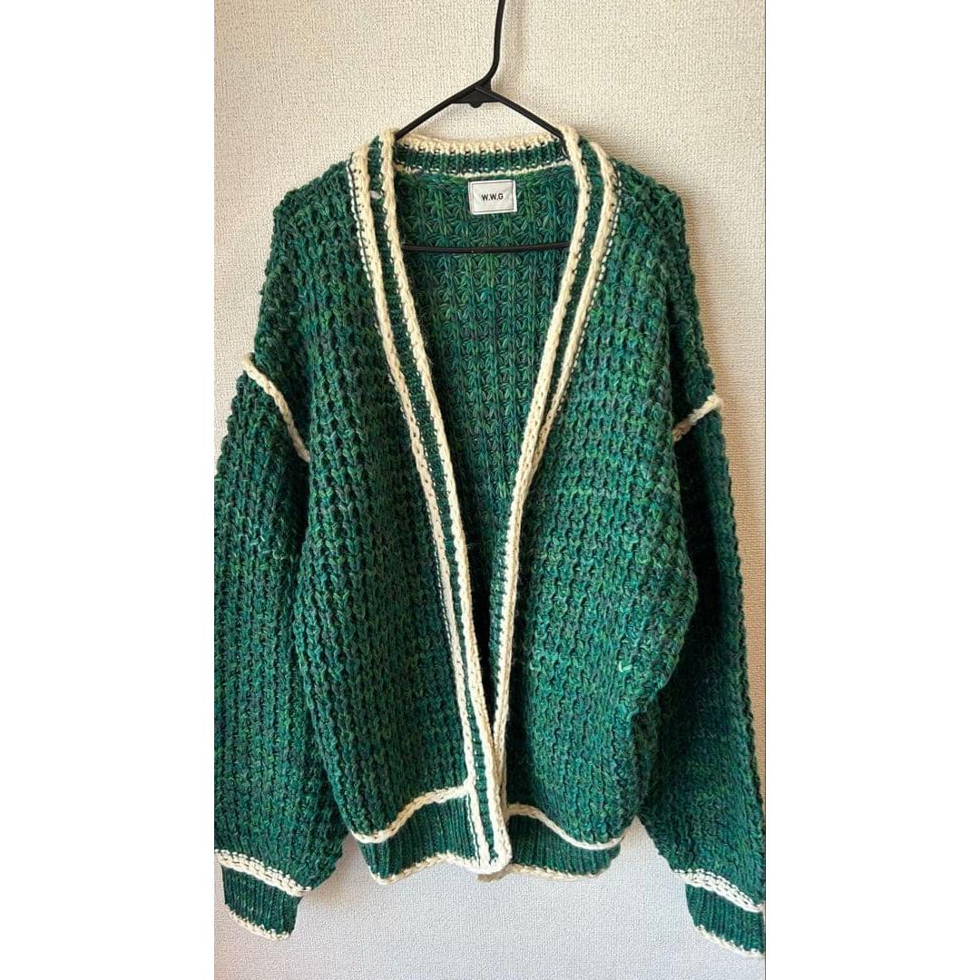 [W.W.G] Low gauge knit cardigan green x white oversize