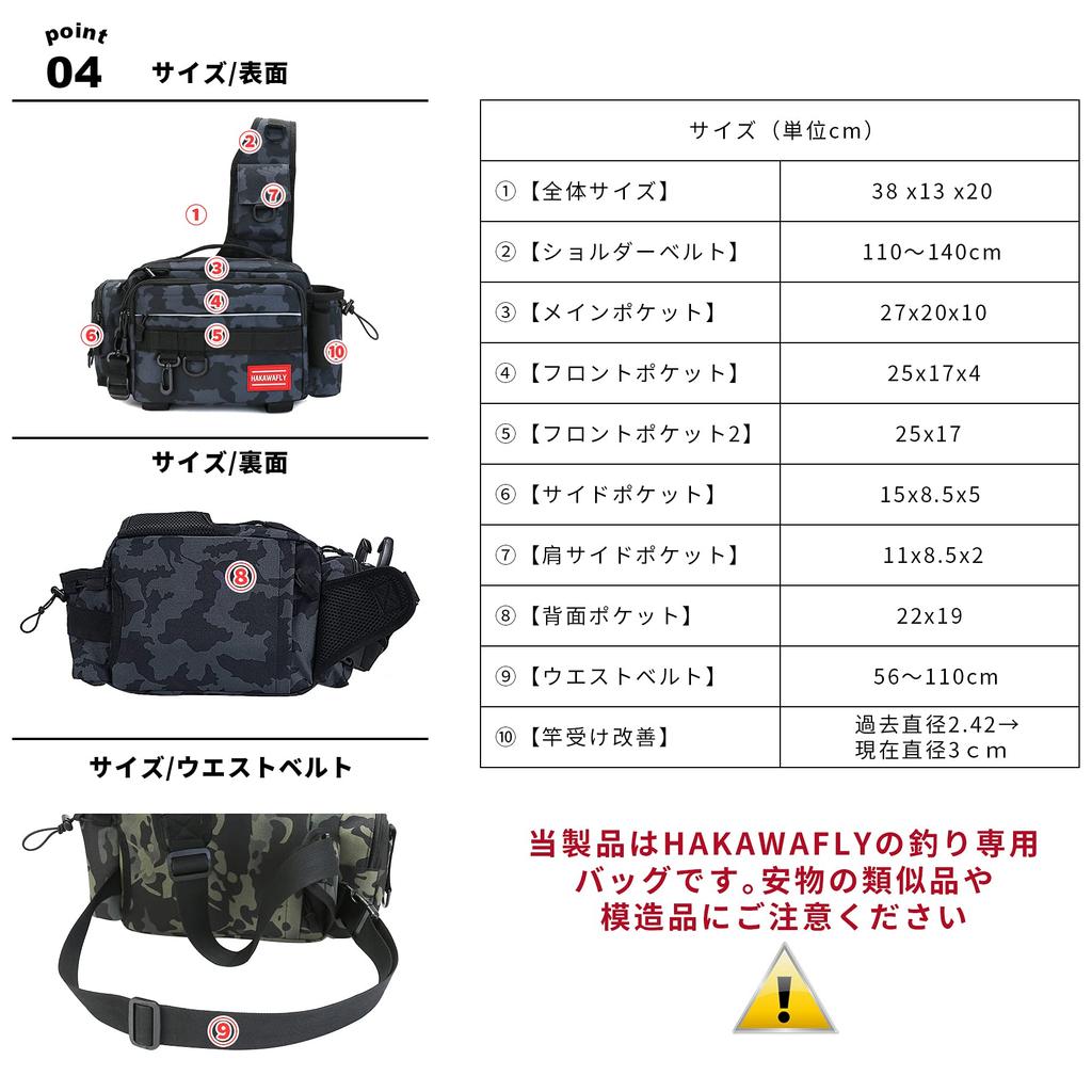 HAKAWAFLY Fishing Bag 5WAY with 2 Rod Belts and 5 Carabiners Fishing Bag Waterproof Tackle Bag Multifunctional Large Capacity Langan Bag (Blue
