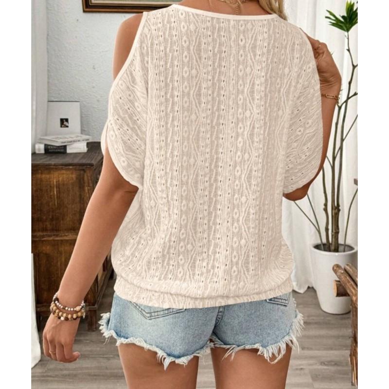 Simple Women's Fashion Blouses Spring Summer New Boho Off-shoulder Hollow Bat Short Sleeve T-shirt Top For Women Casual Shirts