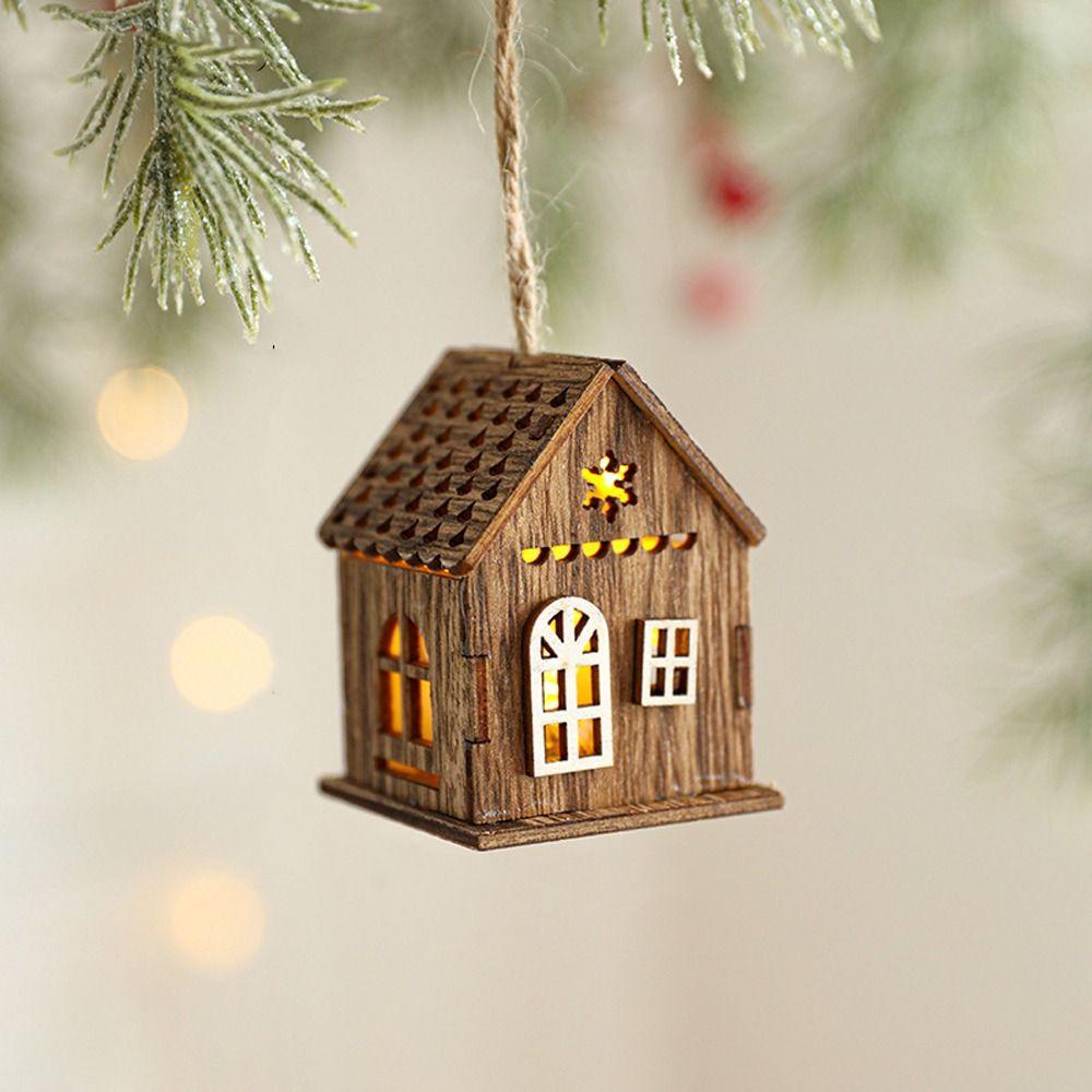 Mini Glowing House Ornament Natural Xmas Tree Hanging Decoration  Festive Holiday Decorations