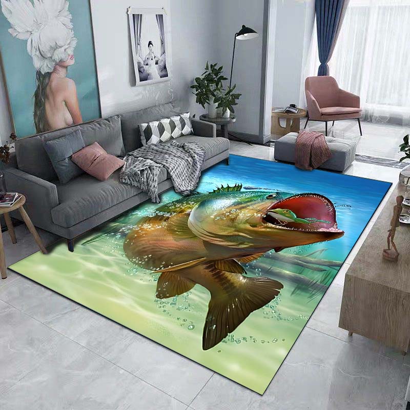 Big Fish Fishing Printed Carpet for Living Room Bedroom Bedside Bathroom Floor Mat Area Rugged Sofa Mat Home Decor for Gifts