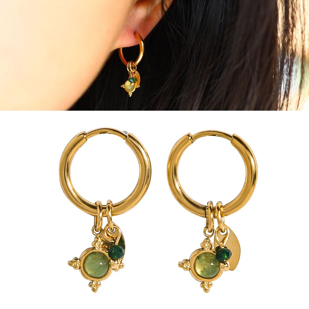 Clips d'oreilles pendantes en pierre d'aventurine naturelle, légers et portables en alliage, accessoires d'oreille, bijoux pour peau sensible