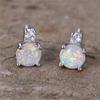 White Fire Opal Cute Blue Crystal Round Stone Earrings For Women Trendy Silver Color Wedding  Accessory