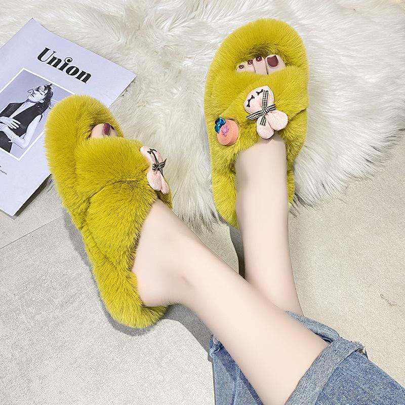 Cross-hairy slippers women's autumn new outer wear flat-bottomed slippers fashion flip-flops