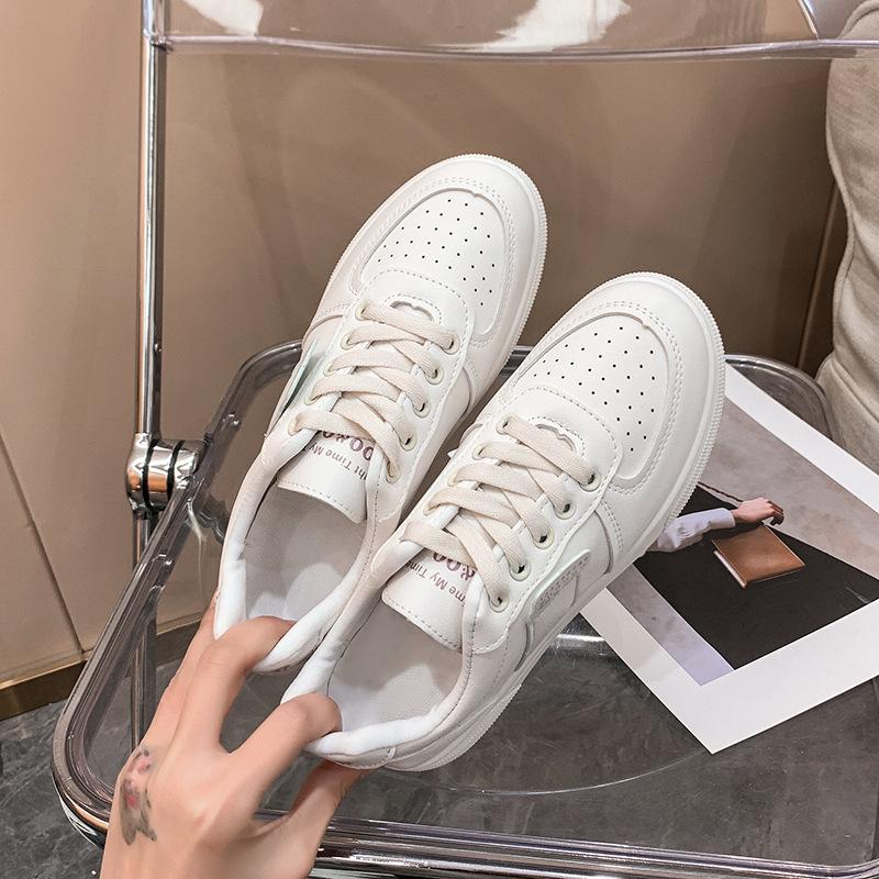 

Thick-soled lace-up casual little white shoes women s new simple round head flat heel sports shoes tide 35 білий