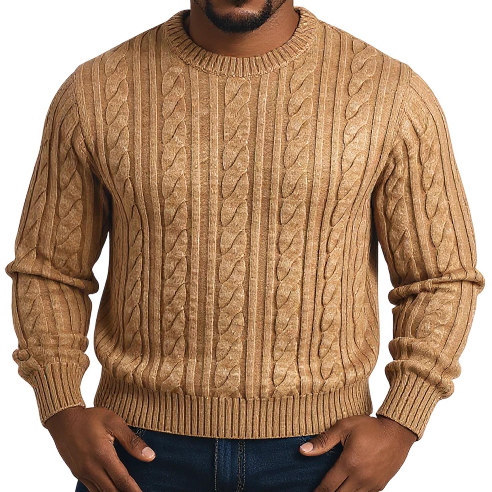 

Men s Solid Color Knitted Sweater Twisted Dough Self-Cultivation Round Neck Lazy Style XL коричневый